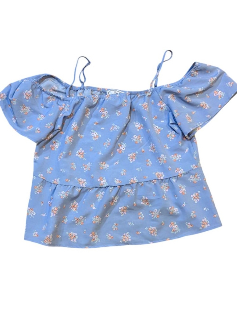 Hippie Rose Juniors' Lavender Blue Floral Off-Shoulder Peplum Blouse